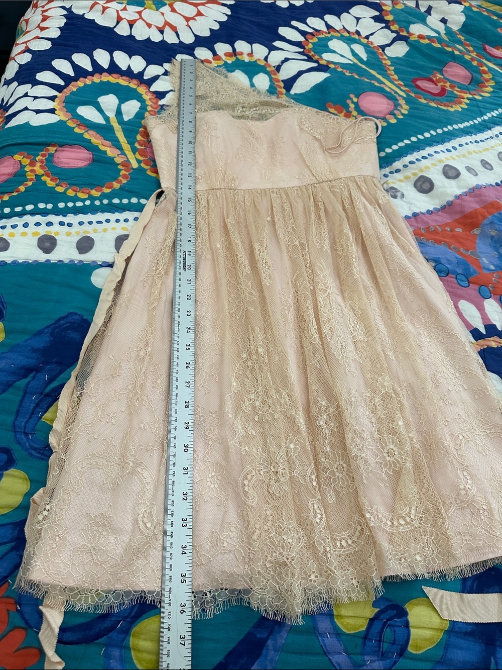 One-Shoulder Lace A-Line Dress in Blush - Picture 11 of 13